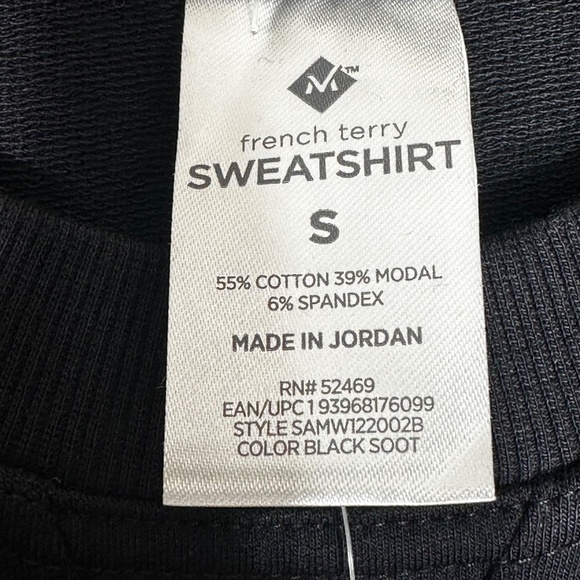 French Terry Sweatshirt Small Black Soot Long Sleeve Pullover Cotton Modal Blend - Picture 5 of 7